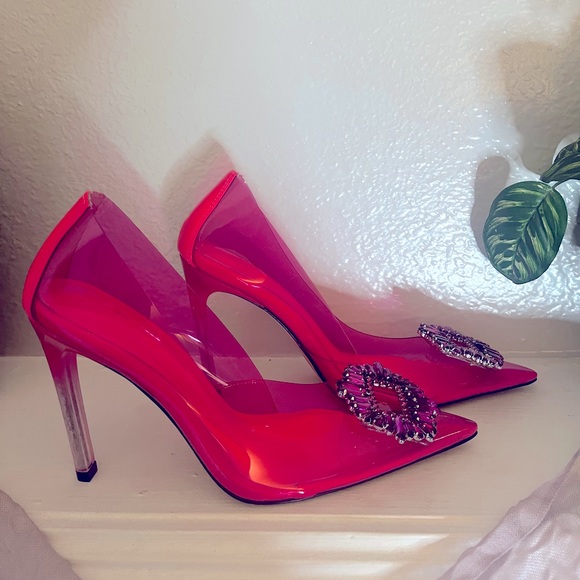 GOOD AMERICAN PINK Cinder-F*cking-Rella Jeweled Toe Pump Pink - Picture 1 of 6